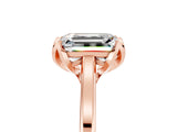 Rose gold Emerald Cut Moissanite Solitaire Ring with Flower Prong Setting and Classic Band_43