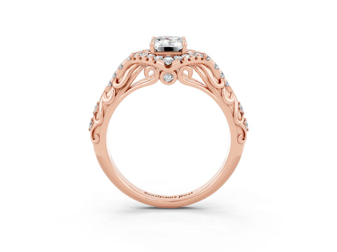 Rose gold Emerald Cut Moissanite Solitaire Ring with Hidden Halo and Pavé Band_15