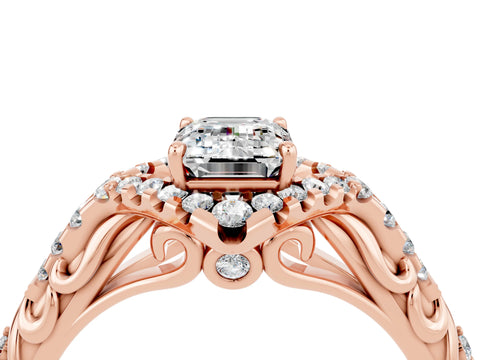 Rose gold Emerald Cut Moissanite Solitaire Ring with Hidden Halo and Pavé Band_16