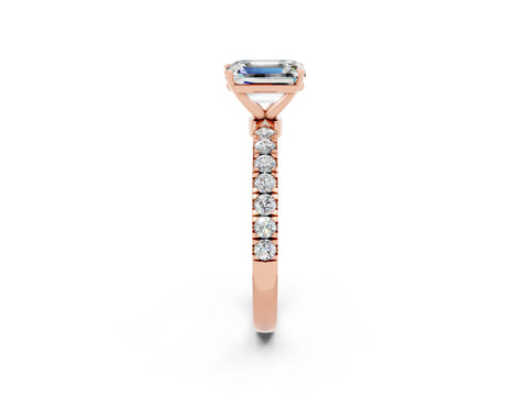 Rose gold Emerald Cut Moissanite Solitaire Ring with Pavé Accents and Four-Prong Setting_2