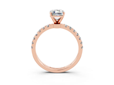 Rose gold Emerald Cut Moissanite Solitaire Ring with Pavé Accents and Four-Prong Setting_3