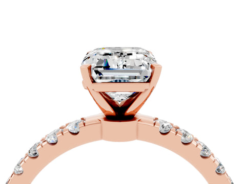 Rose gold Emerald Cut Moissanite Solitaire Ring with Pavé Accents and Four-Prong Setting_4