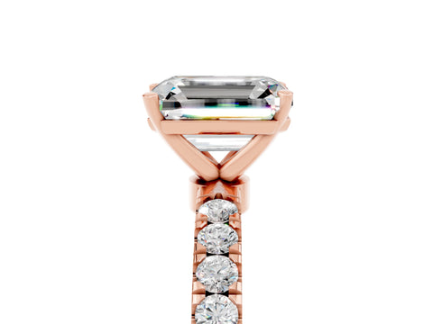 Rose gold Emerald Cut Moissanite Solitaire Ring with Pavé Accents and Four-Prong Setting_5
