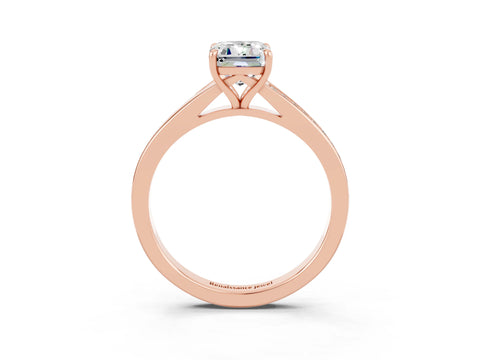Rose gold Emerald Cut Moissanite Solitaire Ring with Pavé Band and Prong Setting_27