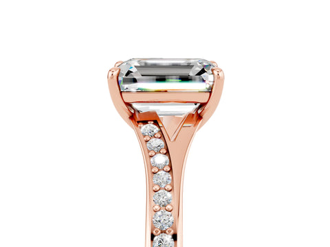 Rose gold Emerald Cut Moissanite Solitaire Ring with Pavé Band and Prong Setting_29