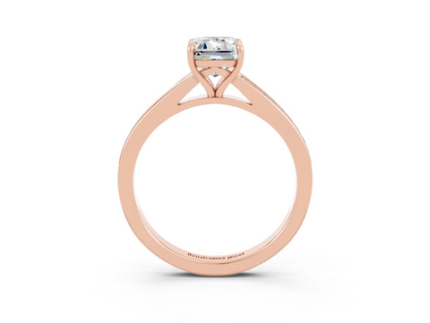 Rose gold Emerald Cut Moissanite Solitaire Ring with Pavé Band and Prong Setting_3