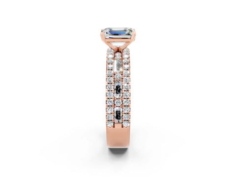 Rose gold Emerald Cut Moissanite Solitaire Ring with Pavé and Channel Set Band_2