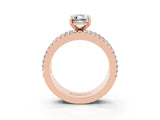 Rose gold Emerald Cut Moissanite Solitaire Ring with Pavé and Channel Set Band_3
