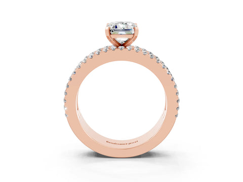 Rose gold Emerald Cut Moissanite Solitaire Ring with Pavé and Channel Set Band_3