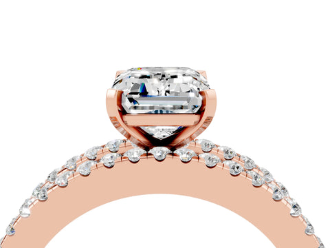 Rose gold Emerald Cut Moissanite Solitaire Ring with Pavé and Channel Set Band_4