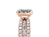 Rose gold Emerald Cut Moissanite Solitaire Ring with Pavé and Channel Set Band_5