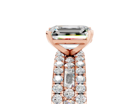 Rose gold Emerald Cut Moissanite Solitaire Ring with Pavé and Channel Set Band_5