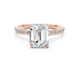 Rose gold Emerald Cut Moissanite Solitaire Ring with Pave Band and Four Prong Setting_24