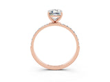Rose gold Emerald Cut Moissanite Solitaire Ring with Pave Band and Four Prong Setting_27