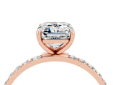 Rose gold Emerald Cut Moissanite Solitaire Ring with Pave Band and Four Prong Setting_28