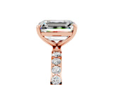 Rose gold Emerald Cut Moissanite Solitaire Ring with Pave Band and Four Prong Setting_29