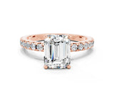 Rose gold Emerald Cut Moissanite Solitaire Ring with Round  Pavé Band and Four-Prong Setting_30