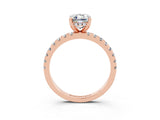 Rose gold Emerald Cut Moissanite Solitaire Ring with Round  Pavé Band and Four-Prong Setting_33