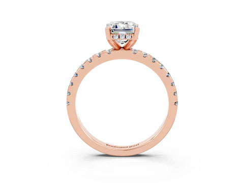Rose gold Emerald Cut Moissanite Solitaire Ring with Round  Pavé Band and Four-Prong Setting_33