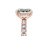 Rose gold Emerald Cut Moissanite Solitaire Ring with Round  Pavé Band and Four-Prong Setting_35