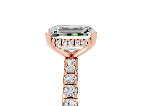 Rose gold Emerald Cut Moissanite Solitaire Ring with Round  Pavé Band and Four-Prong Setting_35