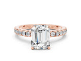Rose gold Emerald Cut Moissanite Solitaire Ring with Round  Pavé Band and Four-Prong Setting_42