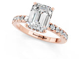 Rose gold Emerald Cut Moissanite Solitaire Ring with Round  Pavé Band and Four-Prong Setting_43