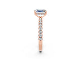 Rose gold Emerald Cut Moissanite Solitaire Ring with Round  Pavé Band and Four-Prong Setting_44