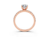 Rose gold Emerald Cut Moissanite Solitaire Ring with Round  Pavé Band and Four-Prong Setting_45