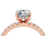 Rose gold Emerald Cut Moissanite Solitaire Ring with Round  Pavé Band and Four-Prong Setting_46