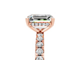 Rose gold Emerald Cut Moissanite Solitaire Ring with Round  Pavé Band and Four-Prong Setting_47