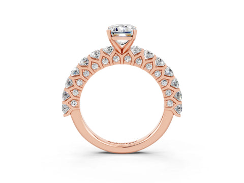 Rose gold Emerald Cut Moissanite Solitaire Ring with Shared Prong Pavé Band and Four-Prong Setting_3