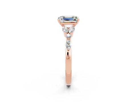 Rose gold Emerald Cut Moissanite Solitaire Ring with Side Stones and Four-Prong Setting_14