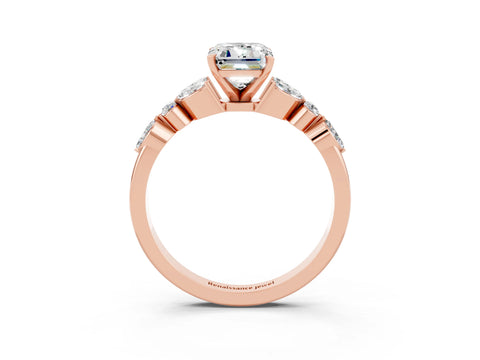 Rose gold Emerald Cut Moissanite Solitaire Ring with Side Stones and Four-Prong Setting_15