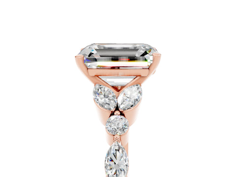 Rose gold Emerald Cut Moissanite Solitaire Ring with Side Stones and Four-Prong Setting_17