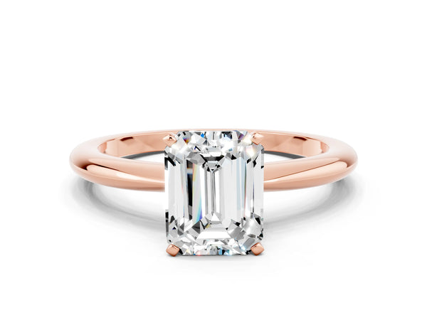 Rose gold Emerald Cut Moissanite Solitaire Ring with Six-Prong Setting and Classic Band