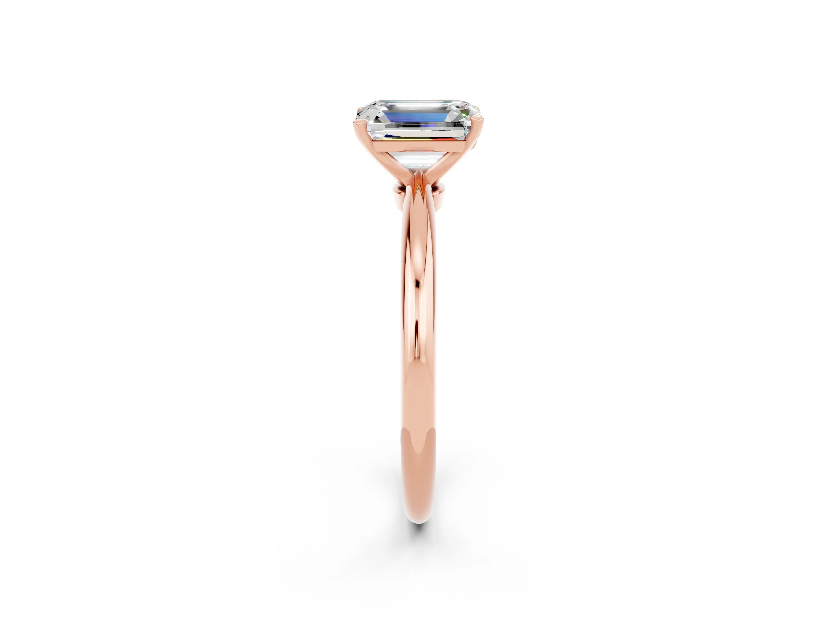 Rose gold Emerald Cut Moissanite Solitaire Ring with Six-Prong Setting and Classic Band_2