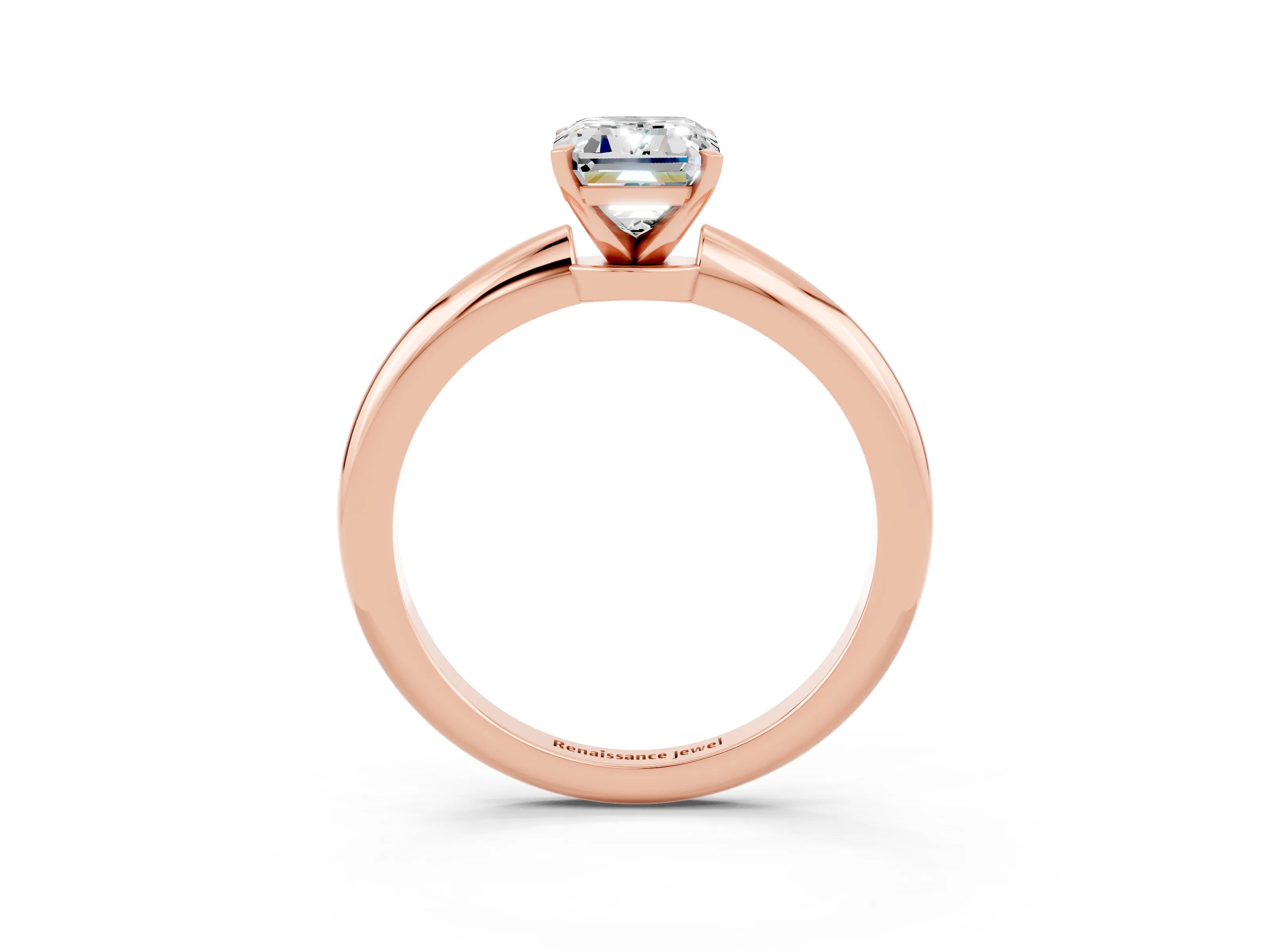 Rose gold Emerald Cut Moissanite Solitaire Ring with Six-Prong Setting and Classic Band_3