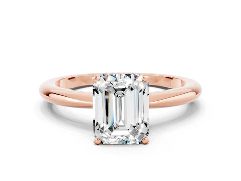 Rose gold Emerald Cut Moissanite Solitaire Ring with Six-Prong Setting and Classic Band