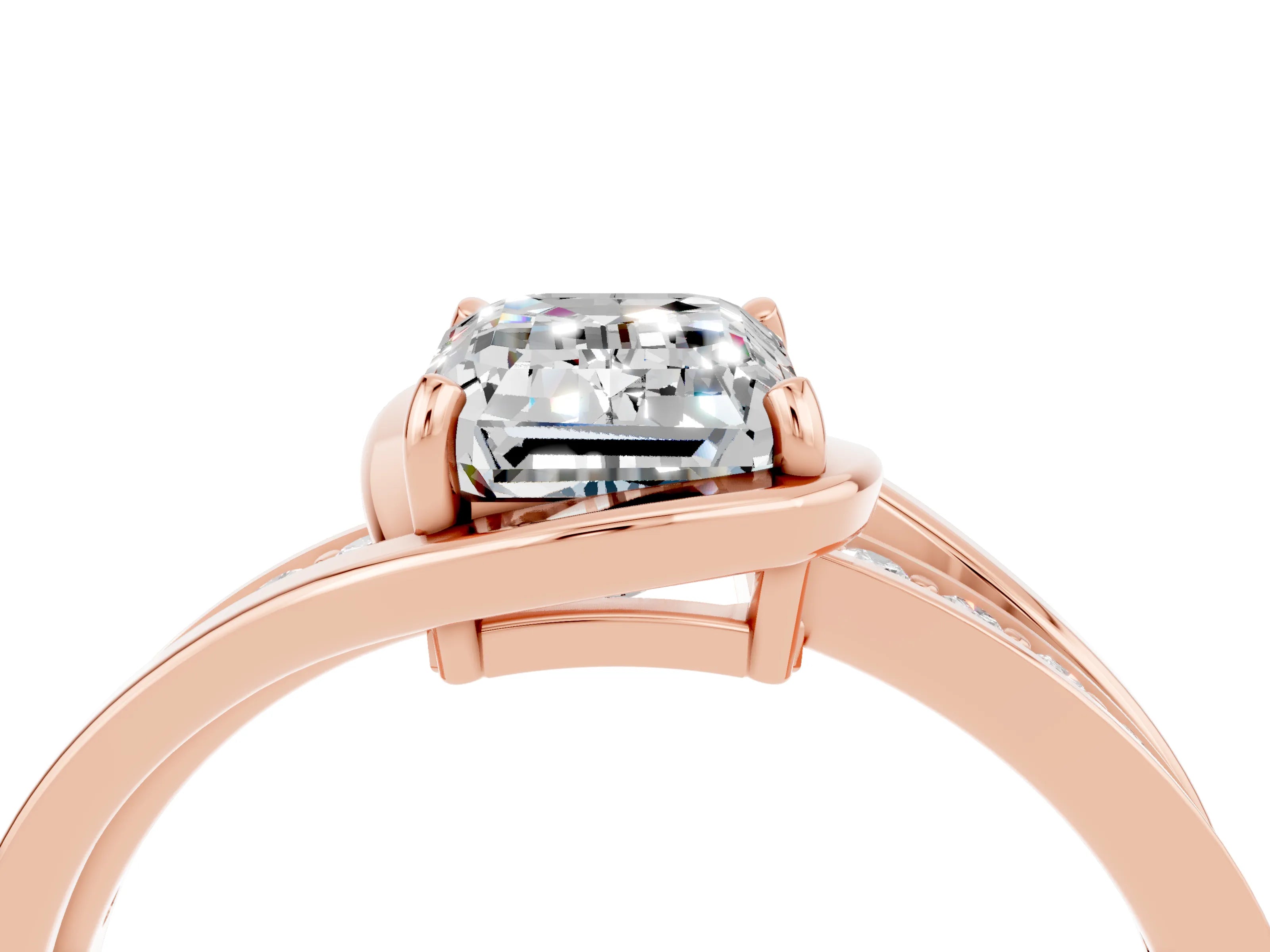 Rose gold Emerald Cut Moissanite Solitaire Ring with Split Shank and Prong Setting_4