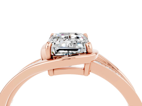 Rose gold Emerald Cut Moissanite Solitaire Ring with Split Shank and Prong Setting_4
