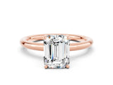 Rose gold Emerald Cut Moissanite Solitaire Ring with Thin Band and Four-Prong Setting