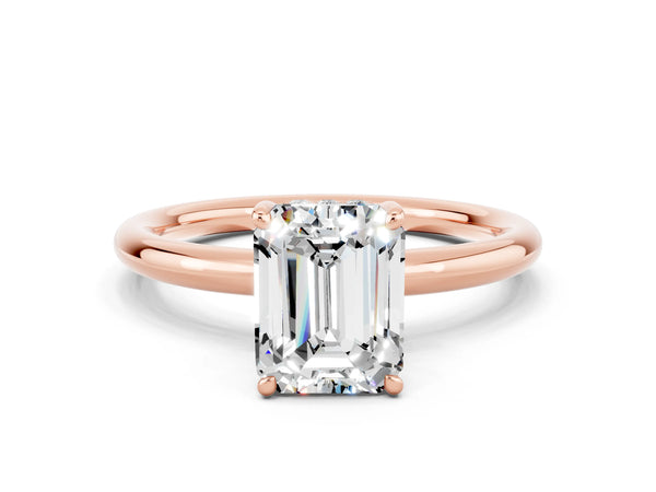 Rose gold Emerald Cut Moissanite Solitaire Ring with Thin Band and Four-Prong Setting