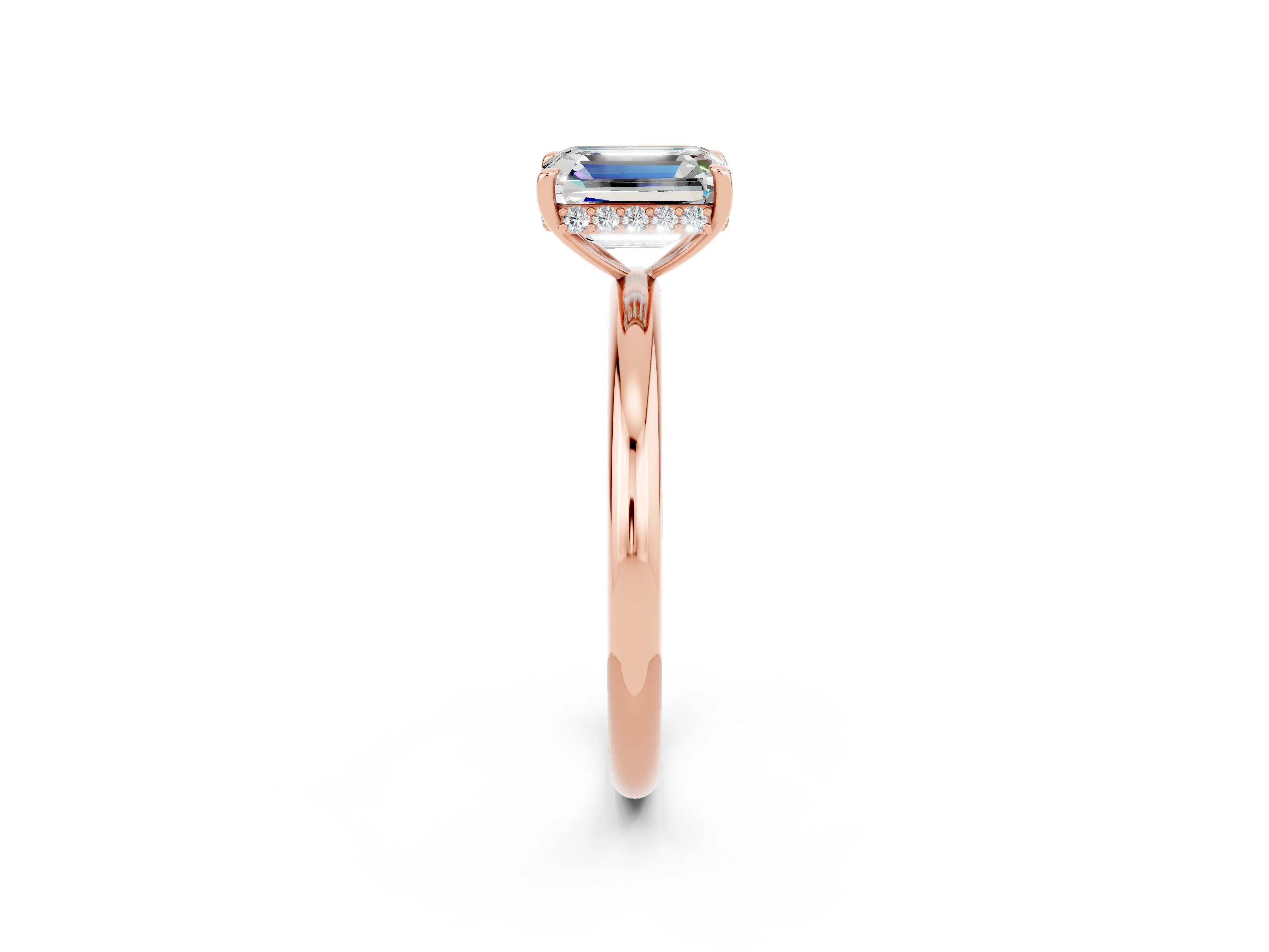 Rose gold Emerald Cut Moissanite Solitaire Ring with Thin Band and Four-Prong Setting_2
