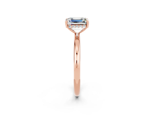 Rose gold Emerald Cut Moissanite Solitaire Ring with Thin Band and Four-Prong Setting
