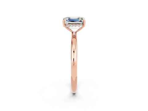 Rose gold Emerald Cut Moissanite Solitaire Ring with Thin Band and Four-Prong Setting_2