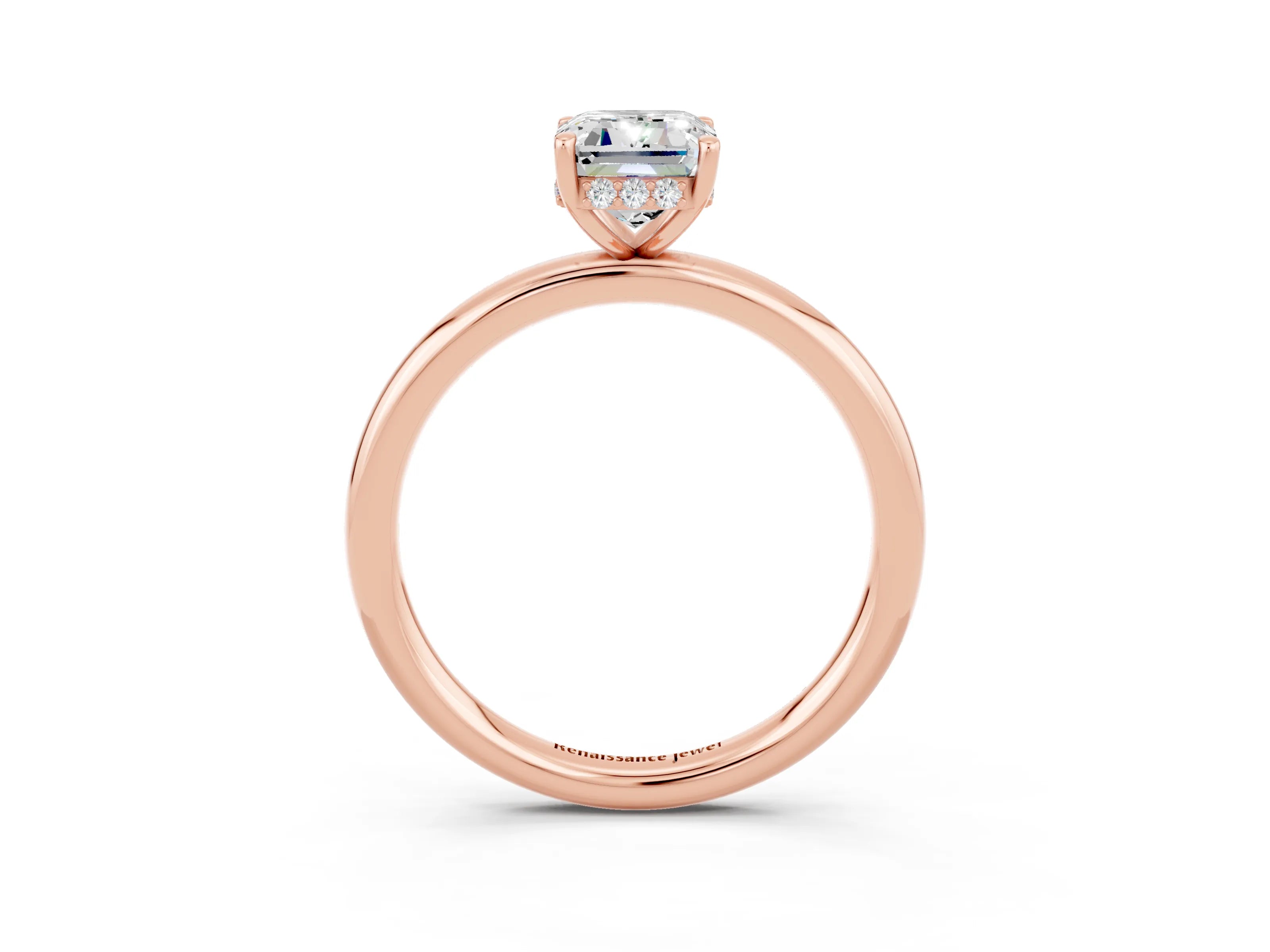 Rose gold Emerald Cut Moissanite Solitaire Ring with Thin Band and Four-Prong Setting_3
