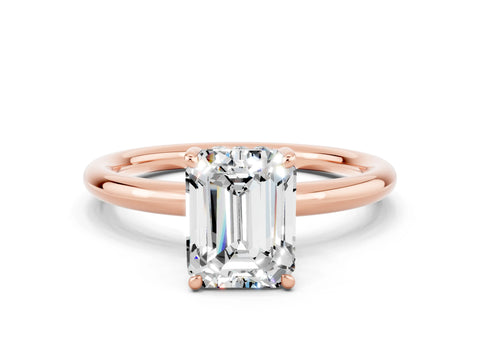 Rose gold Emerald Cut Moissanite Solitaire Ring with Thin Band and Four-Prong Setting