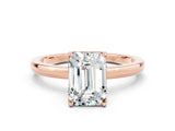 Rose gold Emerald Cut Moissanite Solitaire Ring with Thin Band and Prong Setting_12
