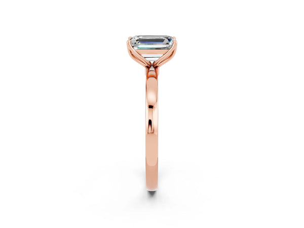 Rose gold Emerald Cut Moissanite Solitaire Ring with Thin Band and Prong Setting